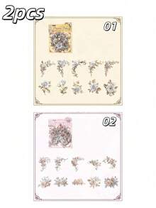 2套40张花朵剪贴簿贴纸，水彩PET透明防水贴纸套装，适用于垃圾日记、手账、水瓶、手机、笔记本电脑贴纸，适合青少年、女孩、学生和成人。 - 多款 - 查看 14