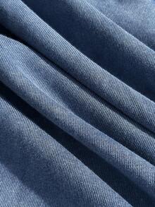 SHEIN EZwear 大码水洗棉雪花短袖T恤，海军蓝，春季 - 藏蓝色 - 查看 8