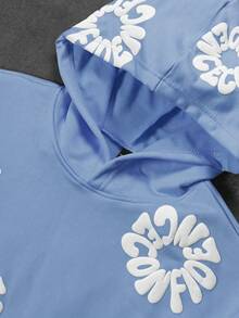 Manfinity EMRG Men's Casual Fashion Street Hoodie With Letter Embossed Kangaroo Pocket, Suitable For Daily Commute, Spring/Autumn - Baby Blue - View 5