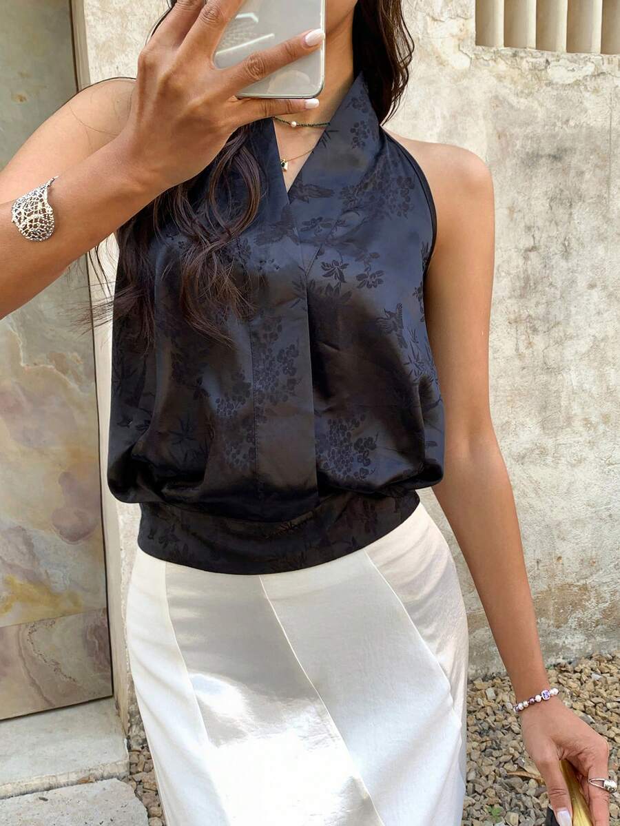 EastFlair Women's Fashionable New Chinese Style Halter Backless Sleeveless Top, Summer Holidays, Spring Women, Vacations Women, Beach Vacations For Women, Going Out, Summer Top , Beach Top