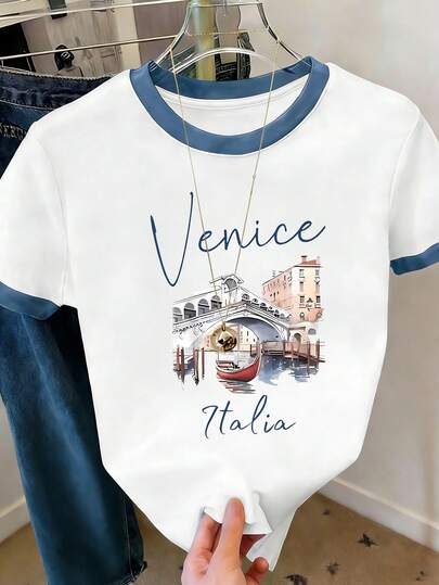 INAWLY 威尼斯T恤，意大利威尼斯T恤，柔软舒适T恤，意大利旅行T恤，可爱威尼斯T恤，威尼斯旅行者礼物，威尼斯意大利圆领印花女式T恤