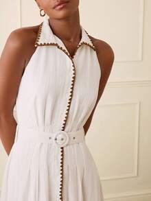 Lilora Vestido largo con cuello de camisa elegante para mujer - Blanco - Ver 7