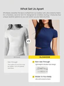 GLOWMODE 情人节每日闪耀超柔软轻盈弹力短袖圆领露脐上衣和 FeatherFit™ 紧身裤套装，低强度日常休闲街头服饰 - Dark Blue - 查看 3