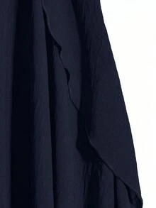 Linhara Chân váy midi dáng bất đối xứng, cạp chun, màu trơn dành cho nữ, màu trơn - Màu xanh hải quân - Xem 3