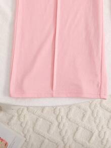 SHEIN 少女休闲修身宽松蝴蝶结装饰T恤和褶皱裤两件套针织套装，粉色 - 粉色 - 查看 7