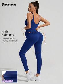 SHEIN Solid Color Sleeveless Maternity Jumpsuit, Maternity Jumpsuit, Maternity Wear,Word Cup - Navy Blue - View 8