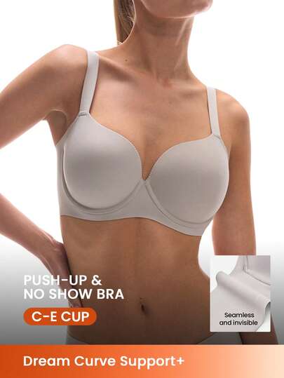 LUVLETTE Dream Curve Support+ Side Support Grey Underwire Push Up T-Shirt Basic  Comfortable No-Show Seamless Must-Haves Bra