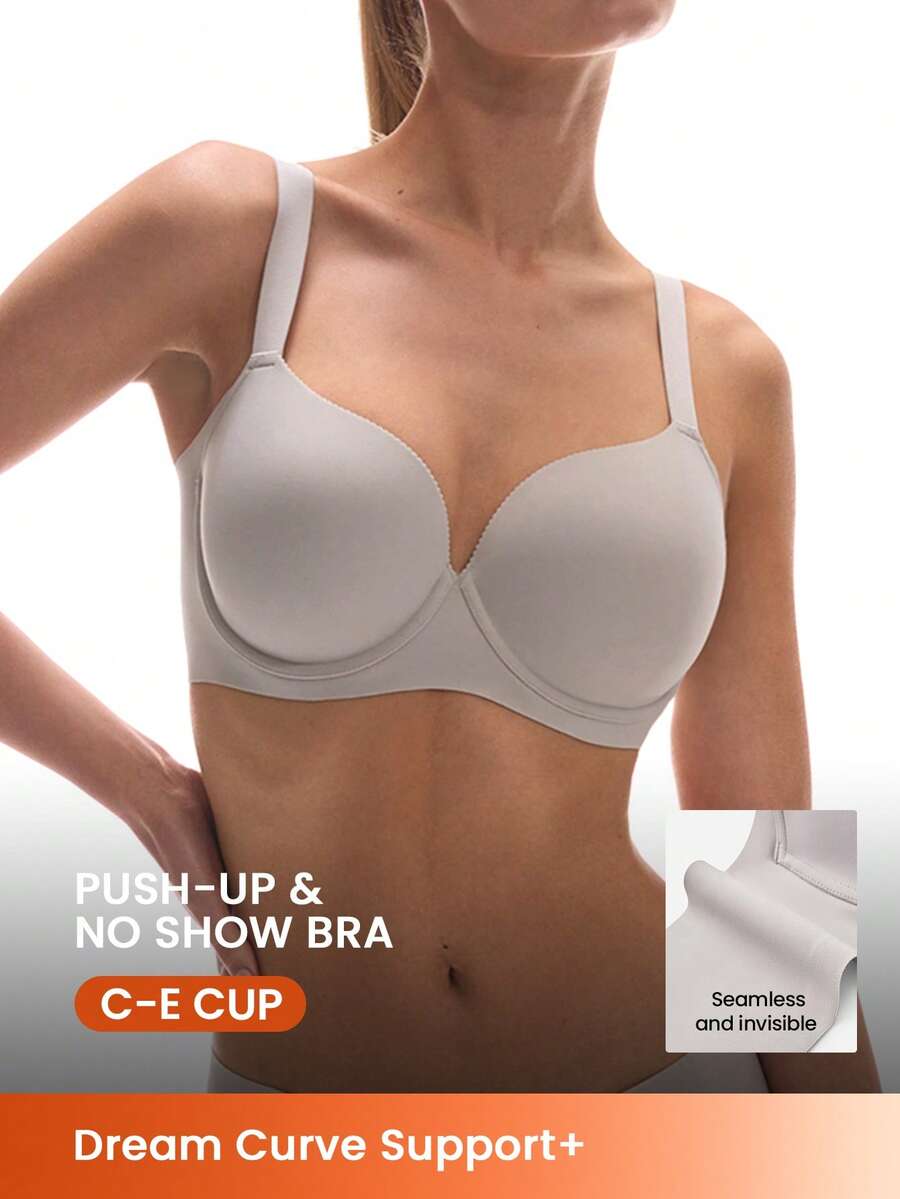 LUVLETTE 梦幻曲线支撑+侧支撑灰色钢圈聚拢T恤基础舒适无痕必备文胸 - 灰色 - 查看 1