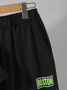 Vacaura Bộ đồ 2 món dành cho bé trai tuổi teen, gồm áo thun ngắn tay và quần dài màu đen và xanh da trời in họa tiết kim tuyến, thích hợp cho các hoạt động ngoài trời mùa xuân/hè. - màu đen - Xem 7