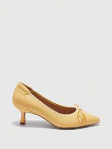 CUCCOO BIZCHIC Bright Yellow Fashionable Simple Bow Comfortable Commuting Thin Heel Medium Heel Pointed All-Inclusive Shoes Spring Shoes - bright yellow - View 2
