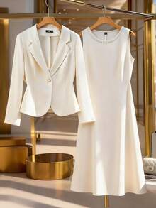 GlowEve CURVE Damen Businessanzug in Große Größen, 2-teiliges Set für Business-/Lässig-Anlässe - Aprikosenfarben - Übersicht 1