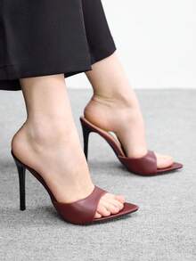 CUCCOO BIZCHIC 女士尖头黑色细高跟凉鞋，9厘米高跟，性感夏季连衣裙婚礼情人节派对镂空露趾鞋 - 玫瑰紅 - 查看 4