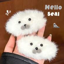 1Pc 2026 New Cute Plush Seal Hair Clips - Versatile Kawaii Animal Barrettes For Autumn Winter, Perfect For Bangs & Side Flyaways - Multicolor - View 5