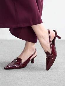 CUCCOO BIZCHIC Women Shoes Spring And Summer New French Pointed Stiletto Mid-Heel Empty Burgundy Single Shoes Outer Wear - Burgundy - View 4