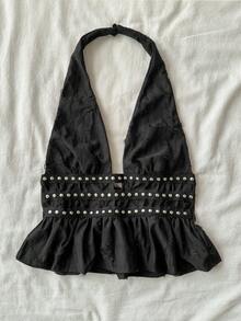 Attitoon 女士复古性感Y2K音乐节朋克露背吊带上衣 - 灰色 - 查看 4