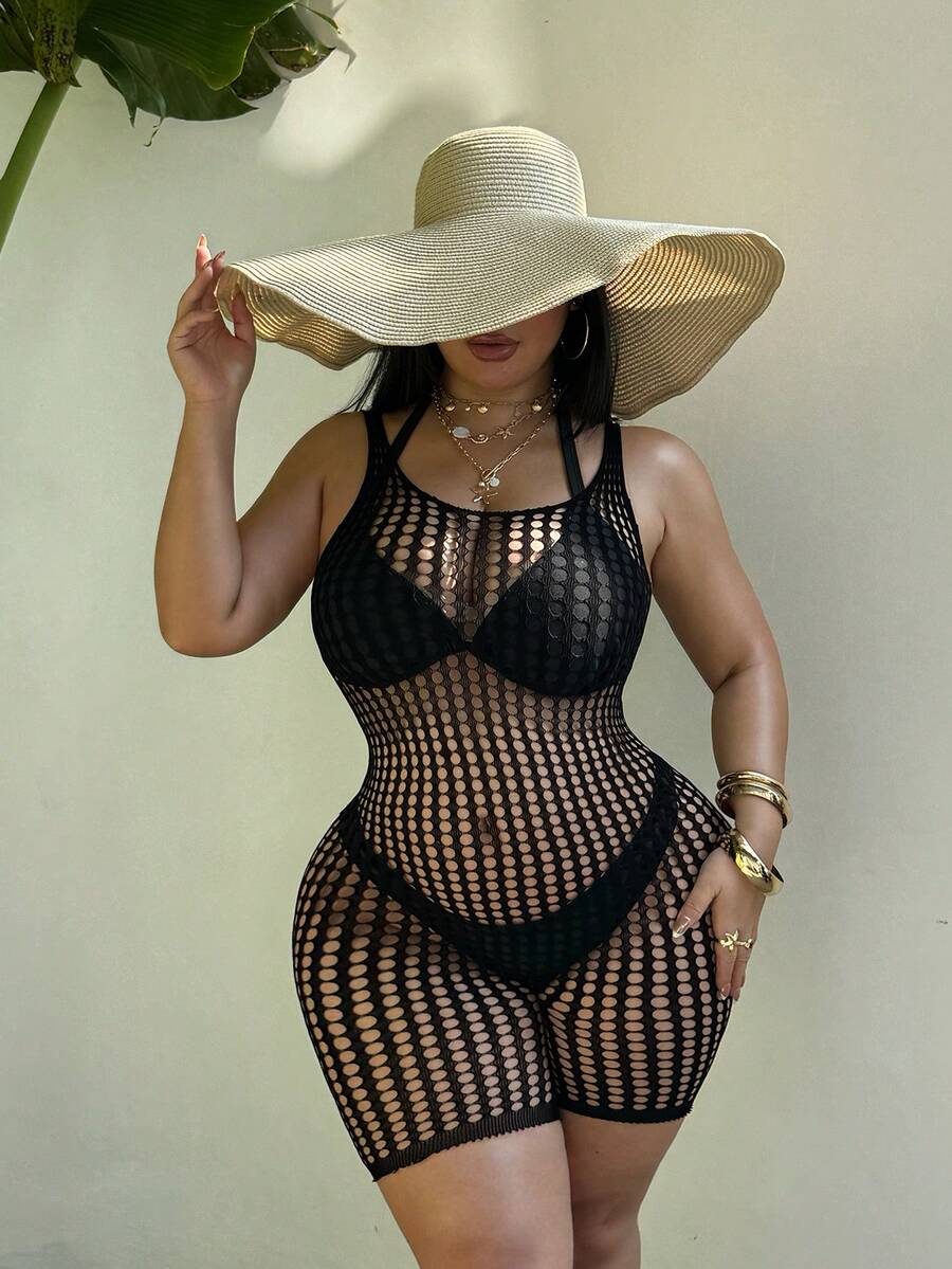 Swim SXY Women's Sexy Hollow Out Sleeveless Romper - Black - View 1