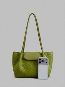 Ontre Fashion Women's Handbag, Embossed Woven PU Shoulder Bag - Green - View 3