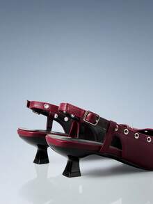 CUCCOO GRLICON Women's Rivet Buckle Pointed Toe High Heel Pumps - Burgundy - View 4