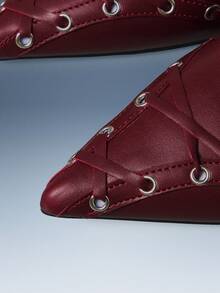 CUCCOO GRLICON Women's Rivet Buckle Pointed Toe High Heel Pumps - Burgundy - View 3