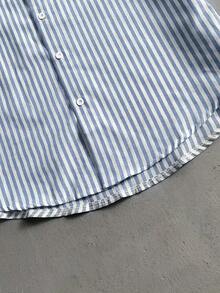 StoneGrade 男士条纹印花贴袋前扣休闲短袖衬衫 - 藍色 - 查看 3