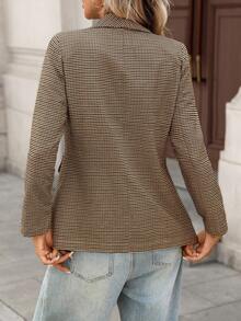 SHEIN LUNE Women's Casual Plaid Long Sleeve Blazer - Brown - View 2
