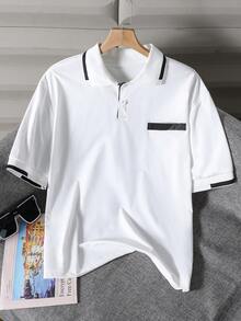 Mirajuku 1pc Fashionable White Polo Shirt For Teenage Boys,Soft & Comfortable Fabric For Summer,Beach,Back-To-School,Short Sleeve Versatile School Outing Tops - White - View 3