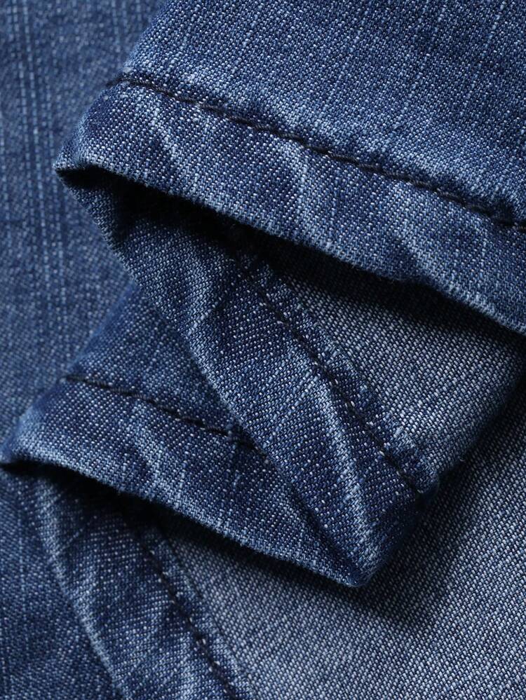 Summer Solid Color Washed Vintage Blue Short Sleeve Denim Suit With Shorts For Men