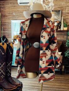 NostaNoir Áo sơ mi cài nút in họa tiết phong cách phương Tây đa năng, thoải mái - trái cam - Xem 1