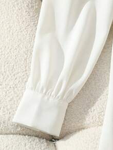 Franclia New Burgundy Pleated Cinched Waist Elegant Dress For Women Long Sleeve White Dress Puffy Sleeves Dress White Elegant Dress Classy White Dress - White - View 5