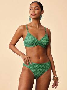 Travachic مجموعة ملابس سباحة للنساء مطبوعة بنمط القاعدة الخضراء - متعدد الألوان - مشاهدة 5