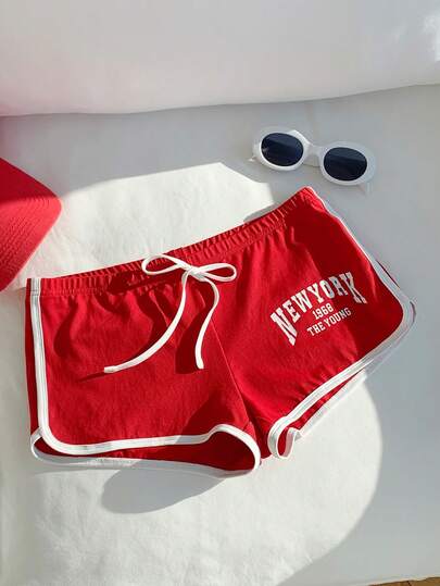 Comfortcana Women's Contrast Color Print Casual Shorts, Summer Outfit For Women