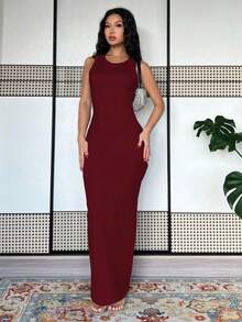 largo de mujer de vestido de escote con estampado de teñido anudado, vestido de verano largo, vestido largo verde maxi para outfit de mujer - Burdeos - Ver 6