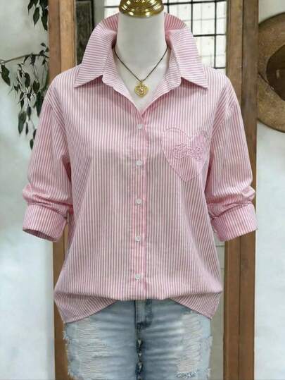 Linhara قميص نسيج كبير الحجم بتصميم بسيط للتنقل في فصل الخريف