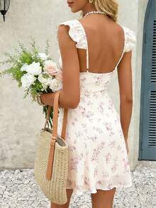 Selamara Vestido Curto Casual Feminino com Babado na Barra e Estampa Floral Miúda para Férias - Branco - Visão 2