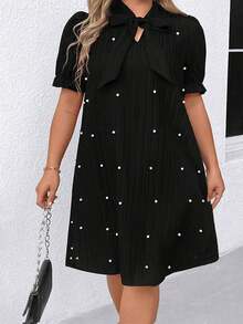 Rometta Đầm nơ đính ngọc trai giả cỡ lớn cho nữ - màu đen - Xem 4