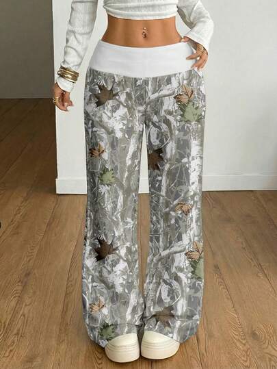 Coolane Casual Vintage Punk Y2K Versatile Airport Outfit Women's Retro Leaf Print Graphic Pants – Spring Summer Western Festival Cute Home School Retro Vintage Y2K Downtown Girl Sports Genz Summer Biking Yoga