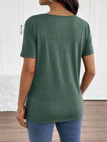 SHEIN Maternity Women's Striped Pocket Short Sleeve T-Shirt - Green - View 2