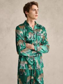 男士豹纹翻领长袖衬衫长裤睡衣套装，春秋季 - 彩色 - 查看 5