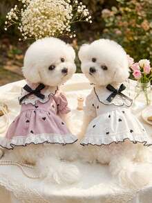 PETSIN 1件宠物服装，心形印花宠物公主风连衣裙，猫狗通用服装 - 彩色 - 查看 1