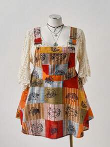SHEIN CURVE+ Plus Size Women's Colorful Bohemian Print Strap Dress, Summer - Multicolor - View 3
