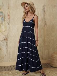 EMERY ROSE Women's Spring/Summer Tie-Dye Striped Comfortable And Breathable Stretchy Knit Fashionable Leisure Vacation Basic Dress - Multicolor - View 5