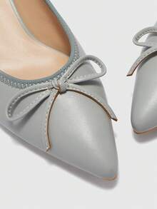 CUCCOO BIZCHIC Blue Stylish Simple Bow Comfortable Commuter Thin Heel Middle Heel Pointed All-Inclusive Single Shoes - Blue - View 8