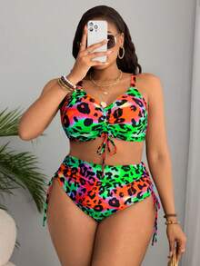 Slaydiva Bộ bikini buộc dây họa tiết da báo nhiều màu sắc dành cho nữ cỡ lớn - Nhiều màu - Xem 3