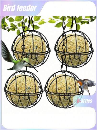 2/4 pièces Support de boules de nourriture pour oiseaux, mangeoire à oiseaux, mangeoire à oiseaux suspendue en métal, support de boules de gras à suspendre, mangeoire à oiseaux sauvages, jardin