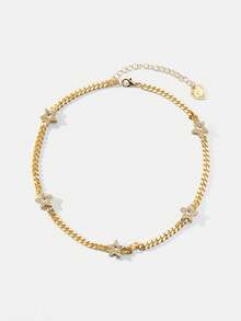 Maija Collar de cadena cubana de mujer hermosa de moda europea y americana, collar de estrella de amor, collar versátil para uso diario - Amarillo Oro - Ver 3