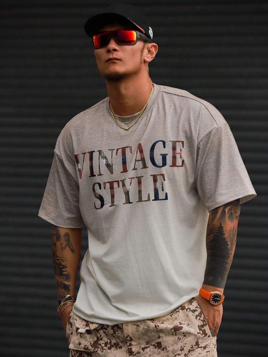 DAZY 男士字母印花漸層寬鬆T恤,夏季圖案男士短袖上衣 - 彩色 - 查看 1