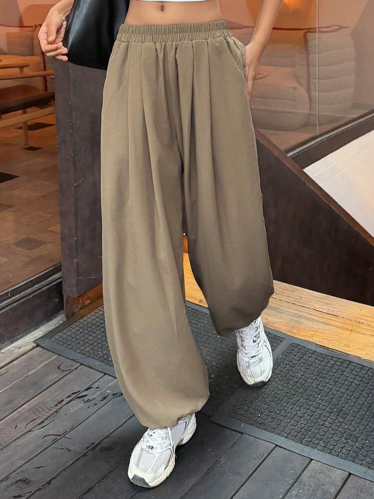 Teen Girls' Solid Color Elastic Waist Jogger Pants, Casual & Sporty