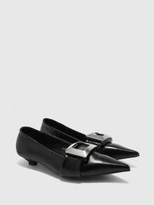 CUCCOO BIZCHIC Pointed Thick Heel Middle Heel Women's Leather Slip OnBeautiful Temperament French Low Vamp Shoes Women's New Spring And Autumn Spring Shoes - Black - View 7