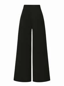 SHEIN Unity 女士纯色金属扣腰阔腿休闲裤 - 獵人綠 - 查看 2