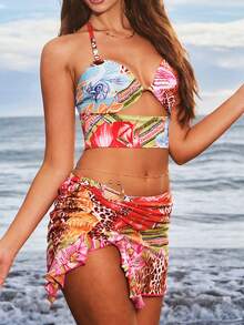 Bellisia 2026新款女士泳装到货，适合上学、度假、约会、下午茶、西式、邮轮、海滩、海岛、公路旅行、四季皆宜、音乐节、波西米亚风度假、秋日休闲、西部波西米亚风、优雅女士上衣，花卉豹纹性感金属装饰沙滩度假女士吊带比基尼。2026新款女士泳装到货，适合上学、度假、约会、下午茶、西式、邮轮、海滩、海岛、公路旅行、四季皆宜、音乐节、波西米亚风度假、秋日休闲、西部波西米亚风、优雅女士上衣，沙滩裙套装，夏季两件套，度假沙滩两件套，节日两件套，比基尼裙套装，泳衣三件套，三件套泳装套装，比基尼套装三件套，三件套泳装，复古女士泳装。 - 彩色 - 查看 2